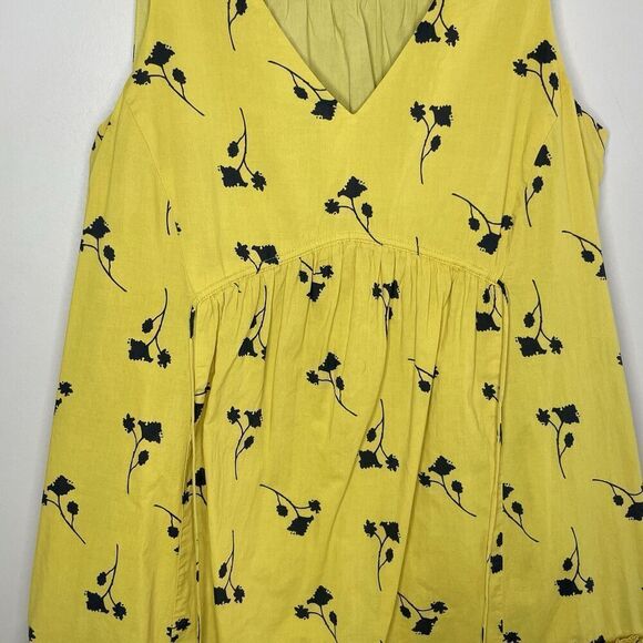THAKOON Mini Shift Dress Women 4 Yellow Floral Ruffle Sleeveless Cotton V-Neck - Picture 4 of 14